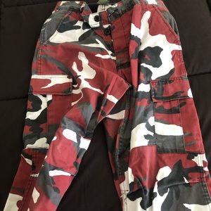 Burgundy camo cargo pants